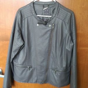 Gray Charcoal Faux Leather Jacket